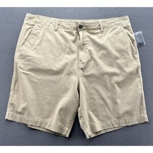 Lucky Brand Shorts Mens 42 Khaki Chino Shorts Tan Cotton Twill Flat Front